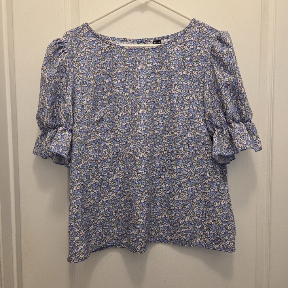 SHEIN women's raglan balloon puffed sleeve floral blouse top size XL Extra Large